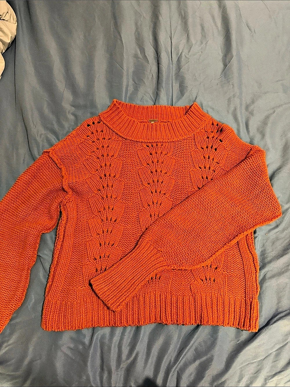 Free People Ottoman Slouchy Tunic Open Knit Sweater Orange XS